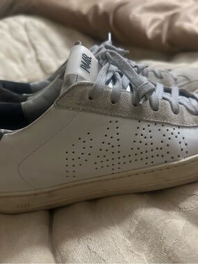 P448 White and Gray Leather Casual Sneakers